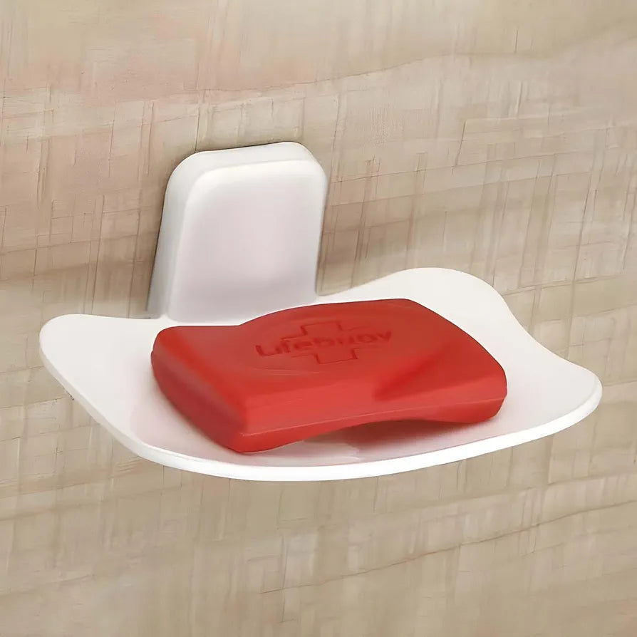 KROYWEN Plastic Soap Holder for Bathroom - Self-Adhesive Wall-Mounted Soap Case - Essential Bathroom Accessories Items - Durable Bathroom Soap Holder for Wall  White
