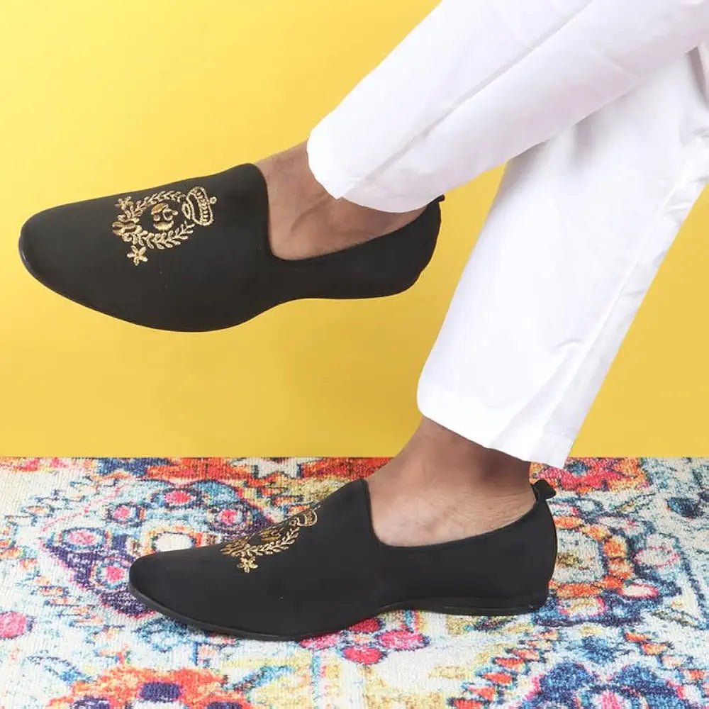 FAUSTO Mens Embroidered Slip-On Loafers | Royal Ethnic Party Shoes |Ethnic Juttis and Mojaris for for Wedding Cushioned Insole