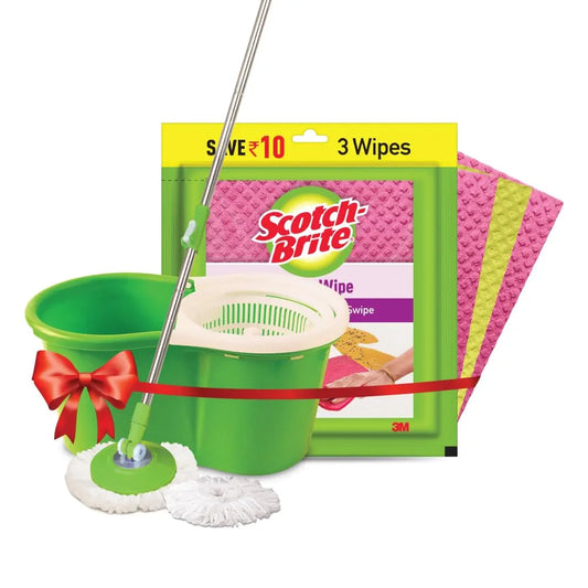 Scotch-Brite 2-in-1 Bucket Spin Mop and Scotch-Brite Sponge Wipe 3N Resusable Kitchen Cleaning Sponge