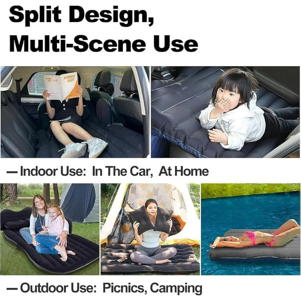 Inflatable Car Bed Sofa Inflatable-Back Seat With-2 Air-Pillow & Air-Pump | Bed Car Inflatable Mattress Car Bed | Kids, Trips, Camping, Picnic, Universal Size