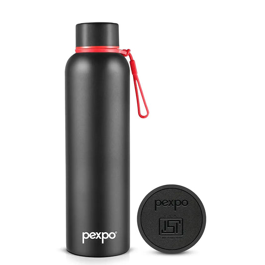 Pexpo Bravo ISI Certified Stainless Steel Water Bottle 700ml, Vacuum Insulated Hot & Cold Flask - Knight Black, Ideal for Home, Office, Gym, Outings, and School