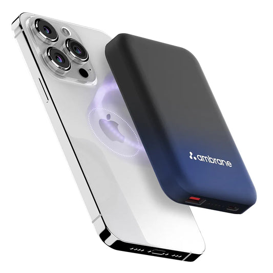 Ambrane Magsafe Wireless 10000Mah Fast Charging USB Type-C Input Power Bank, Strong Magnet, 22.5W Output For iPhone 12 & Above, Android & Other Qi Enabled Devices + Magnetic Ring 