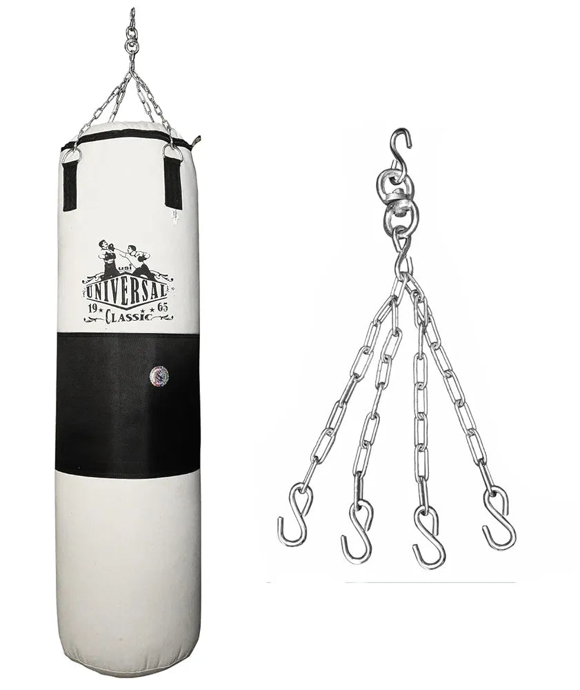 USI UNIVERSAL The Unbeatable Boxing Punching Bag, 626C Classic Tough Canvas 4 Feet UnFilled Boxing Bag, Kickboxing Punching Bag with Hanging Chain Combo, Heavy 20oz Canvas Material for Men & Women
