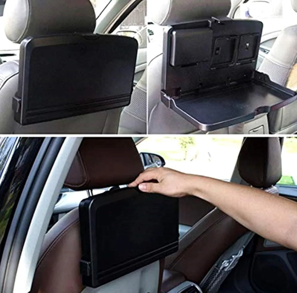  Car Back Seat Tray Table with Phone Holder, Cup Holder, Food Plate Space, Black, Foldable