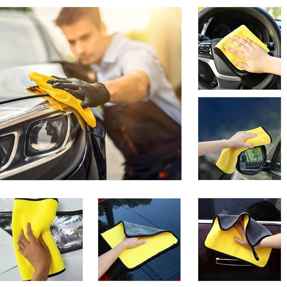 LUDE Premium Car Cleaning Accessories 2025 -Long Handle Duster Microfiber Brush for Interior & Exterior Dust, Scratch-Free 800 GSM Cloth, Car Dustbin, AC Vent Cleaner, After Wash Drying Wiper 