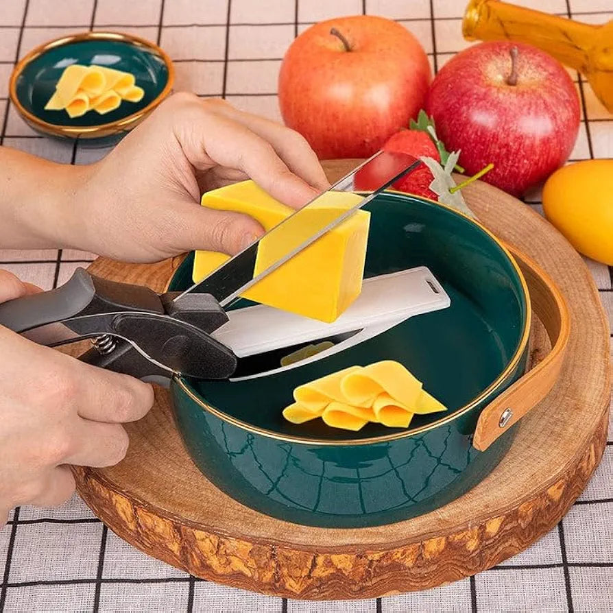 RaytronPlus Clever Cutter 2-in-1 Food Chopper, Slicer & Dicer | Vegetable & Fruit Cutter | Kitchen Scissors with Board | Multipurpose Cutter for Salad, Veggies, Fruits & Meat | Stainless Steel Blade