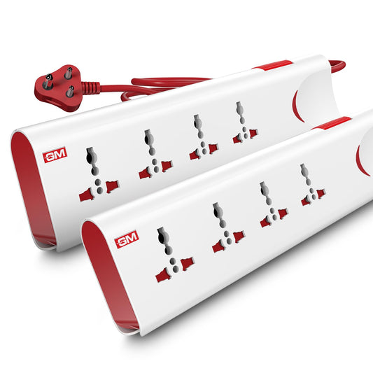 GM 3060 E-Book Power Strip, Extension Cord,Pack of 2, Spike Guard,Fire Retardant Protection,Thermal Trip, Overload Protection, Childsafety Shutter, LED Indicator,2M Cord Length,4 International Sockets