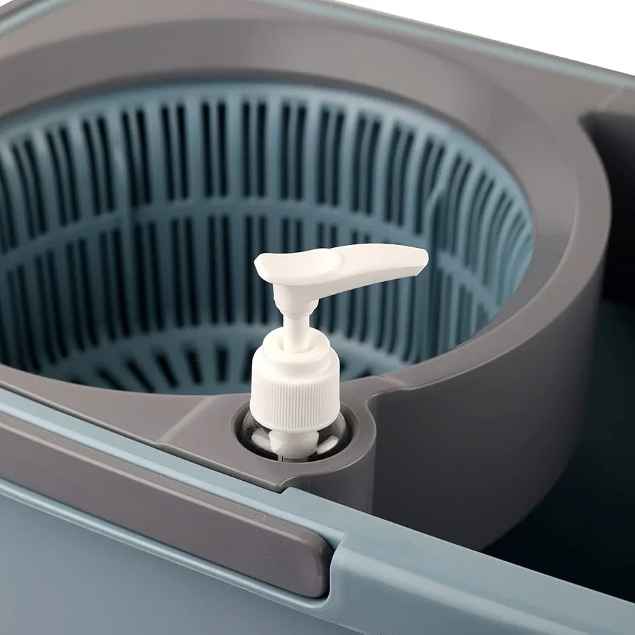 Kleeno by Cello Max Stainless Steel Wringer Spin Mop with Big Wheels, Grey | 360° Flexible Mop with 1 Microfiber Refill & Liquid Dispenser | Easy to Assemble| Durable & Long-Lasting for Home & Office