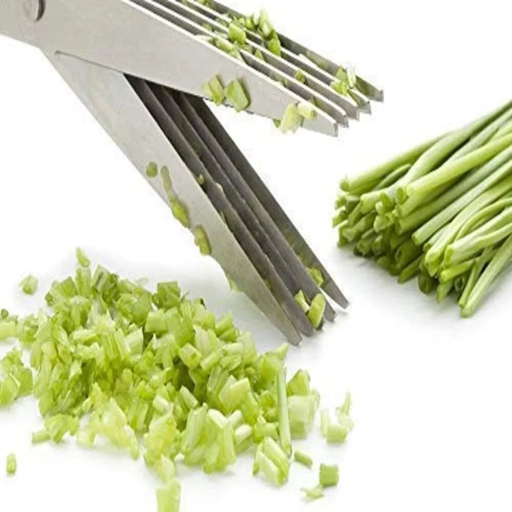 Stainless Steel 5-Blade Herb Scissors – Multi-Layer Coriander & Vegetable Cutter with Cleaning Brush for Quick and Easy Herb and Spice Chopping