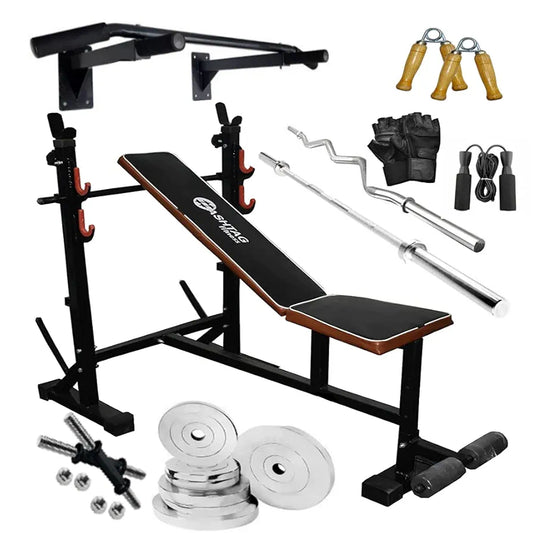 HASHTAG FITNESS Multipurpose Adjustable 5 in 1 Bench with 30 kg Steel Combo, Chin up bar, Home Gym Accessories, Dumbbell Set, Pull up bar, Home Gym kit, Home Gym equipments for Workout