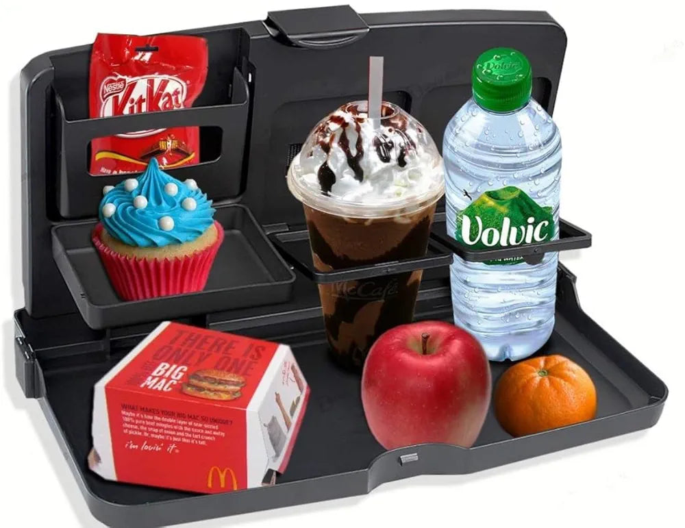  Car Back Seat Tray Table with Phone Holder, Cup Holder, Food Plate Space, Black, Foldable