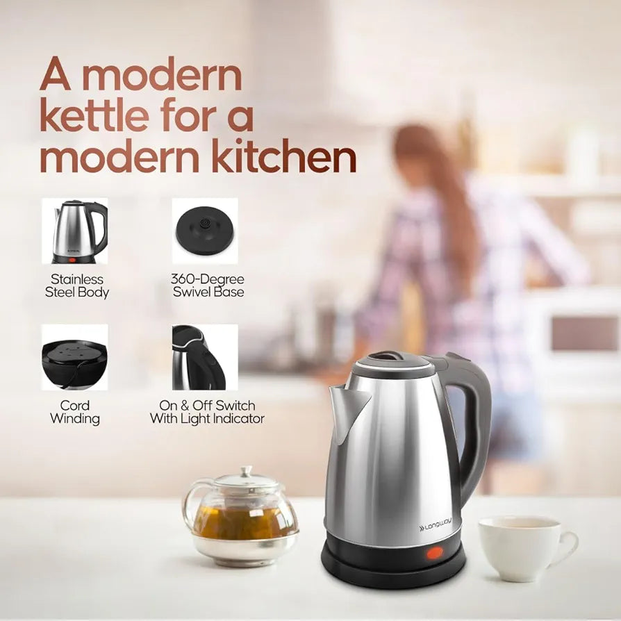 Longway Kestro 2 Liter Electric Kettle with Stainless Steel Body for Boiling 