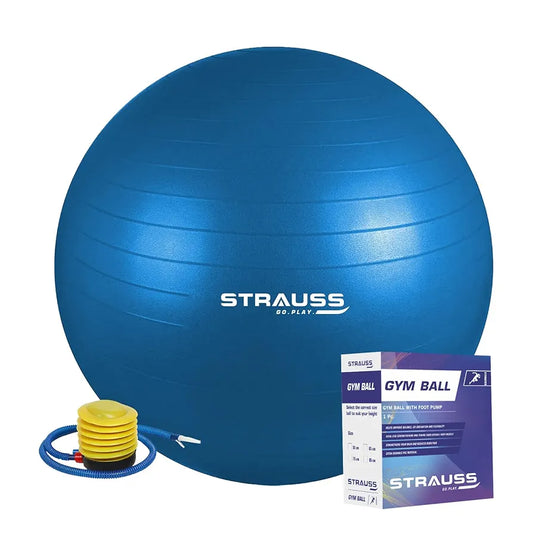 STRAUSS Anti-Burst Rubber Gym Ball with Free Foot Pump | Round Shape Swiss Ball for Exercise, Workout, Yoga, Pregnancy, Birthing, Balance & Stability, 55 cm, 