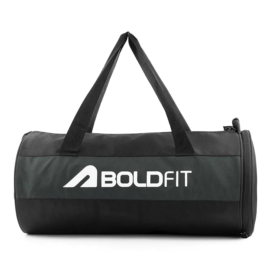 Boldfit Gym Bags for Men with Separate Shoe Compartment Unisex Duffle Bag for Carry & Travel Adjustable for Shoes Towel Duffel Sports Bag for Women & Men 20L - Black Grey