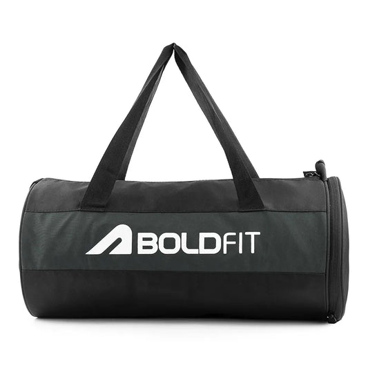 Boldfit Gym Bags for Men with Separate Shoe Compartment Unisex Duffle Bag for Carry & Travel Adjustable for Shoes Towel Duffel Sports Bag for Women & Men 20L - Black Grey