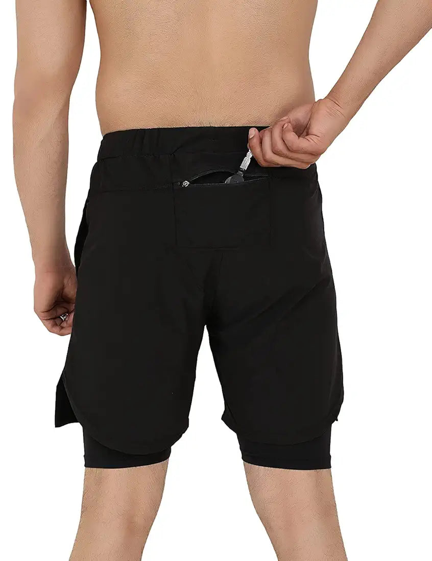 WMX Mens 2 in 1 Running Shorts Quick Dry Gym Athletic Workout Clothes with Side Pockets