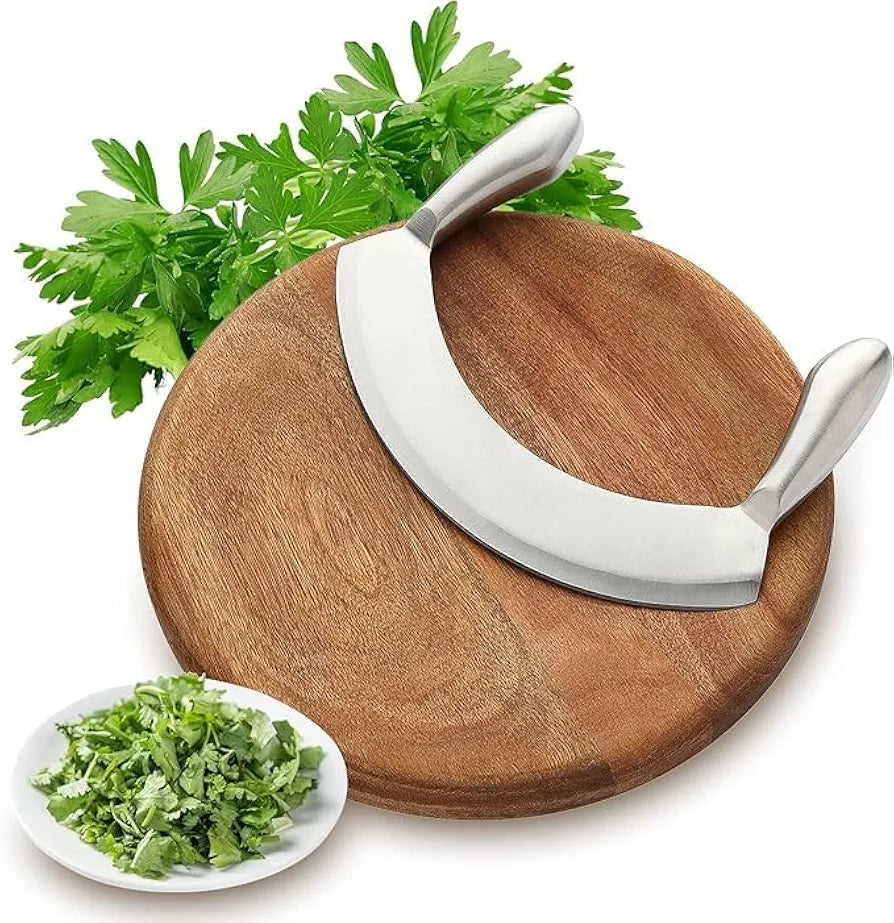 DAYANIDHI Dayanadhi Professional 9.5 Inch Stainless Steel Pizza Cutter | Double Handle Multipurpose Slicer | Sharp Blade for Pizza Garlic Fruits Vegetables Mincing & Slicing 