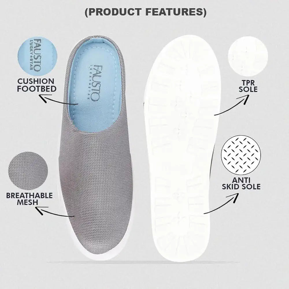 FAUSTO Men Back Open Slip On Shoes Perfect for Daily, Evening, Outdoor, Casual Outfits|Lightweight and Comfort with TPR Sole Flexiblity