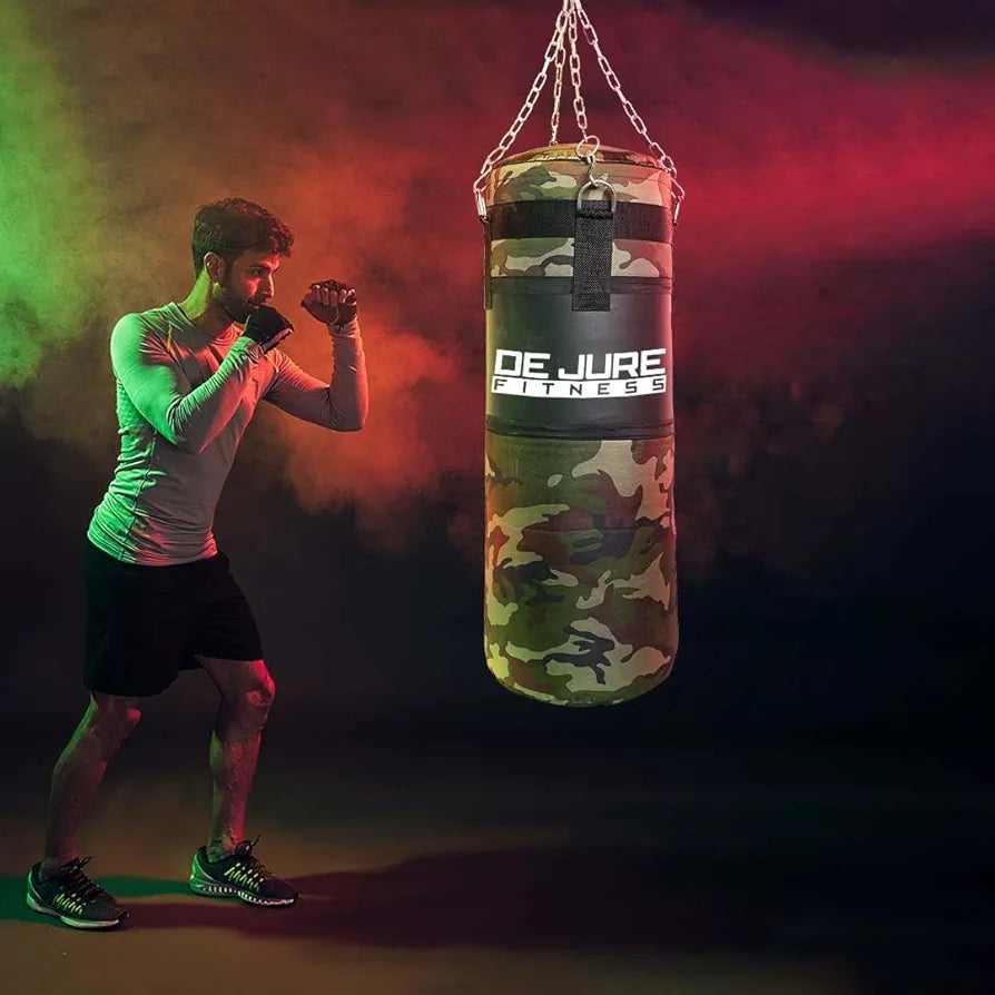 De Jure Fitness High Performance Heavy Duty Filled Punching Bag with Stainless Steel Hanging Chain, PU Material Punching Bag for Boxing 