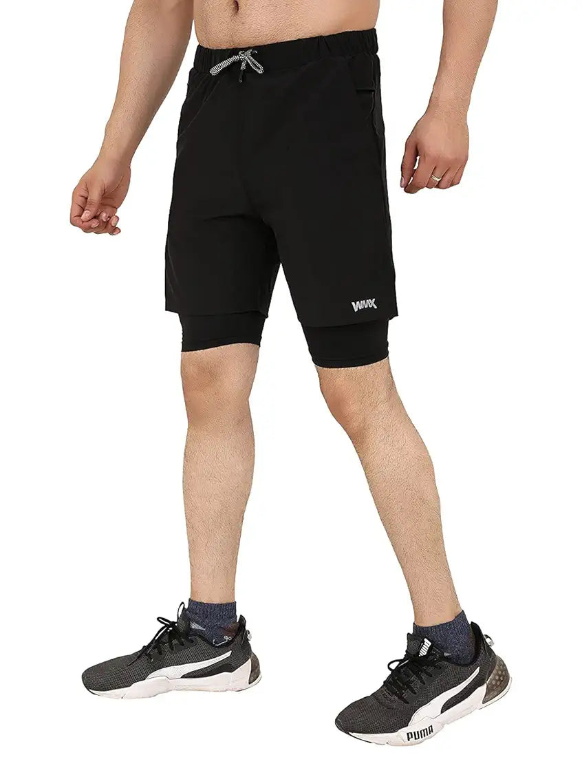 WMX Mens 2 in 1 Running Shorts Quick Dry Gym Athletic Workout Clothes with Side Pockets
