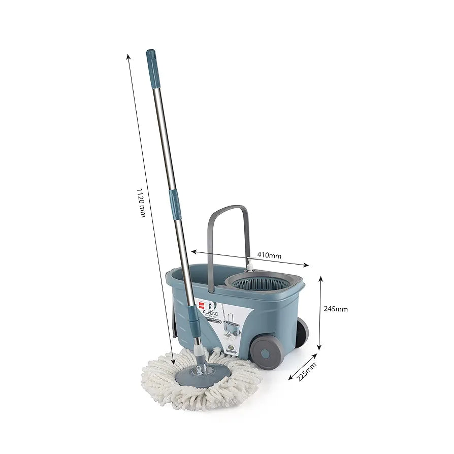 Kleeno by Cello Max Stainless Steel Wringer Spin Mop with Big Wheels, Grey | 360° Flexible Mop with 1 Microfiber Refill & Liquid Dispenser | Easy to Assemble| Durable & Long-Lasting for Home & Office