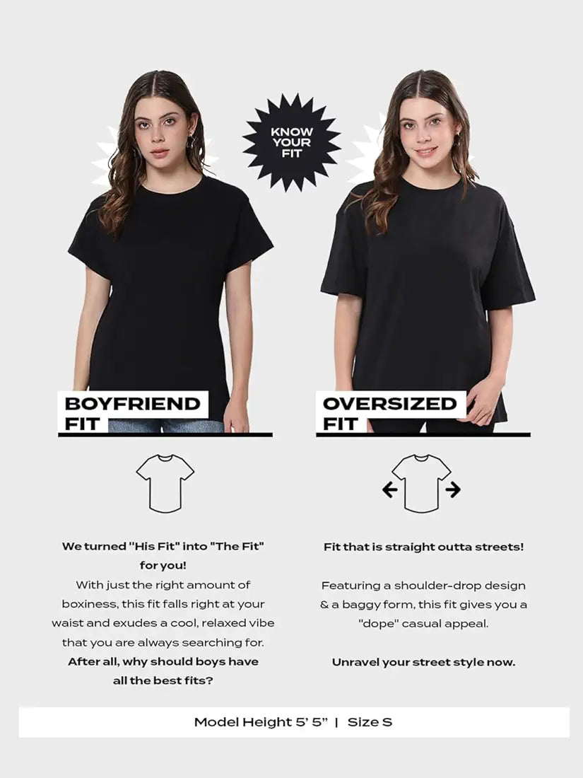 Bewakoof Women's 100% Cotton Graphic Print Oversized Fit Round Neck T-Shirt