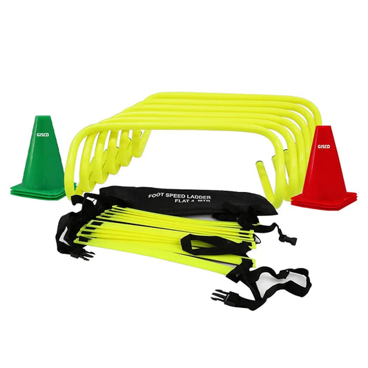 GISCO Speed and Agility Soccer Training Kit, Including 6" Hurdles - 6Pcs + 4 M Agility Ladder with Bag- 1 Piece + 6" Marker Cone - 6 Pcs + Kit Bag