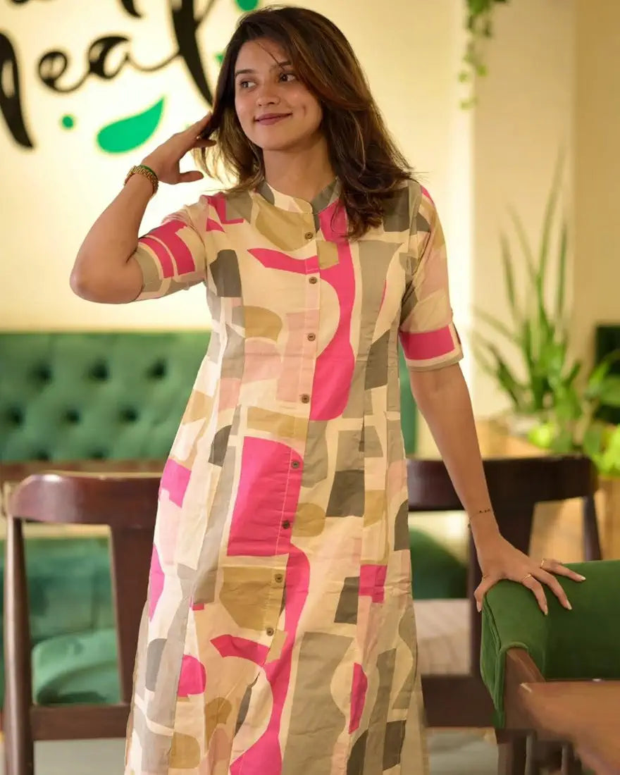 GoSriKi Women's Rayon Viscose A-Line Printed Kurta with Pant