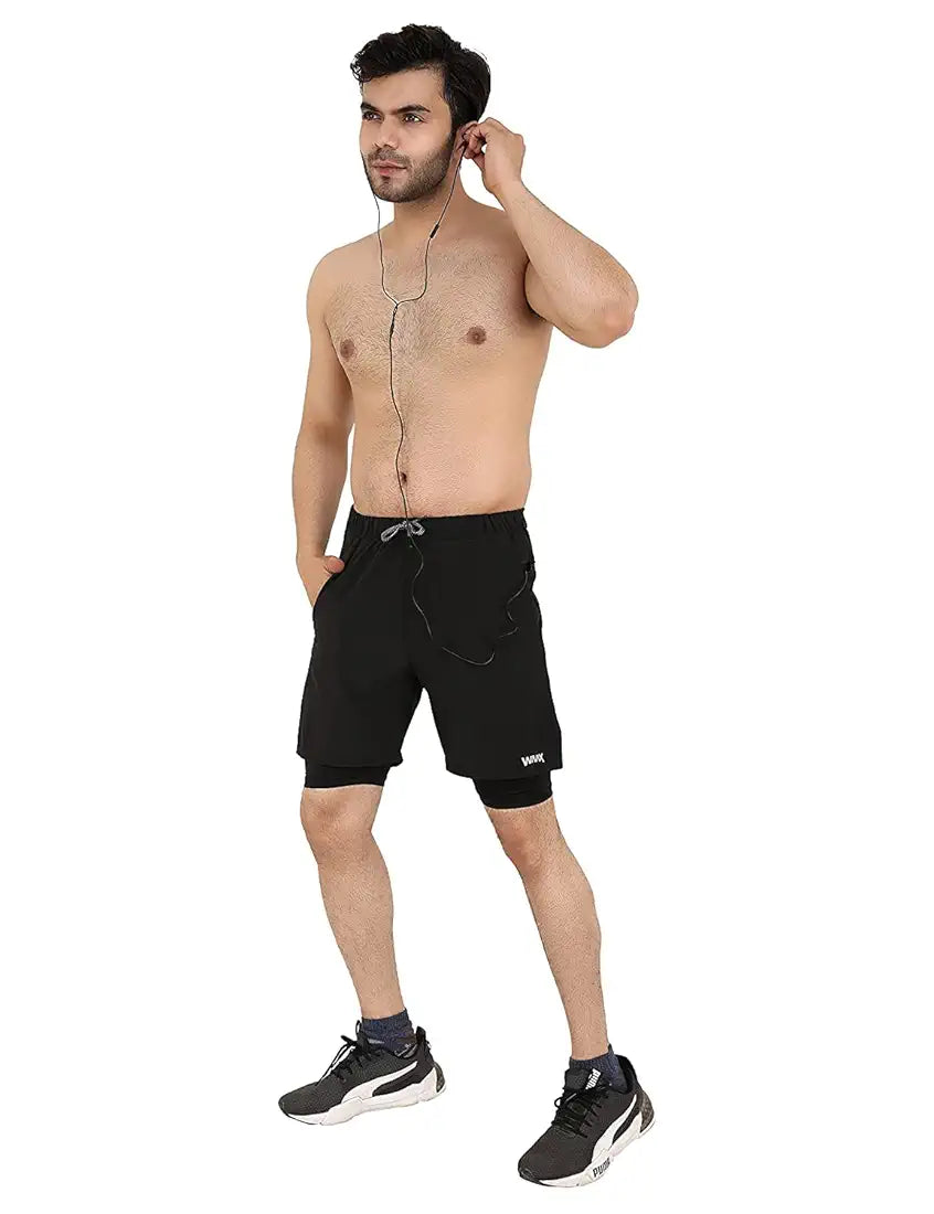 WMX Mens 2 in 1 Running Shorts Quick Dry Gym Athletic Workout Clothes with Side Pockets