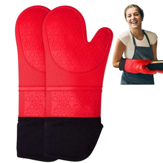 THW® Professional Large Silicone Oven Gloves Heat Proof,Kitchen Oven Mittens for Baking Heat Resistant Oven Mitts Cotton Quilted Silicone Gloves for Oven, Red