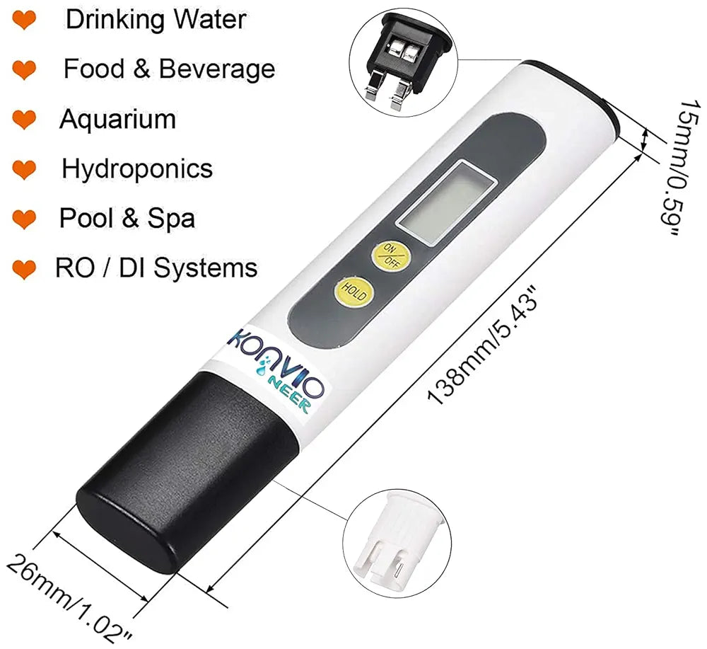 Konvio Neer Imported Tds Meter, Total Dissolved Solids Meter, Water Quality Tester, Ppm Tester For Water Testing - White