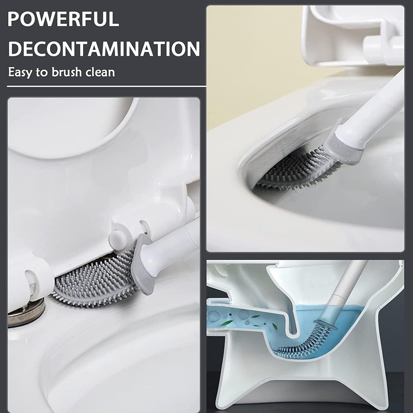 Zuku Toilet Cleaning Brush Bathroom Cleaning Accessories Toilet Brush with Holder Stand Silicon Toilet Brush Cleaner Commode Cleaning Brush Wall Mounted Bathroom Cleaning Accessories(White,Pack of 2)