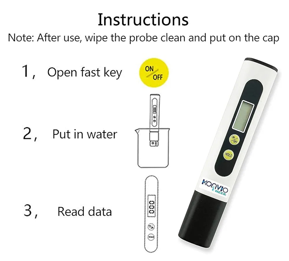 Konvio Neer Imported Tds Meter, Total Dissolved Solids Meter, Water Quality Tester, Ppm Tester For Water Testing - White