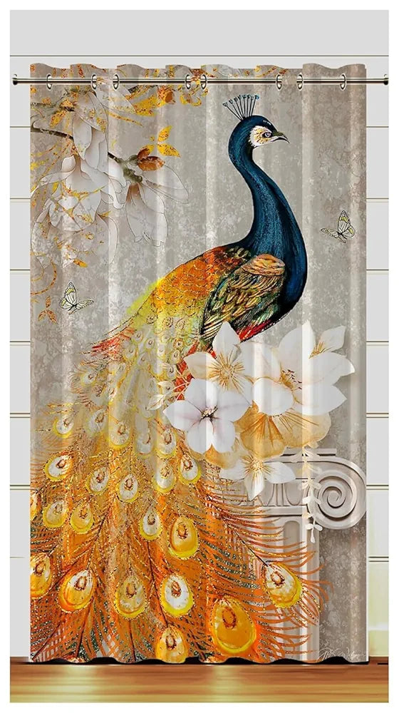 Ra Enterpsrises Digital 3D Printed Modern Polyester 11 Design Special Long Crush Single Piece Semi Sheer Back Tab Door Curtain | , Multicolor