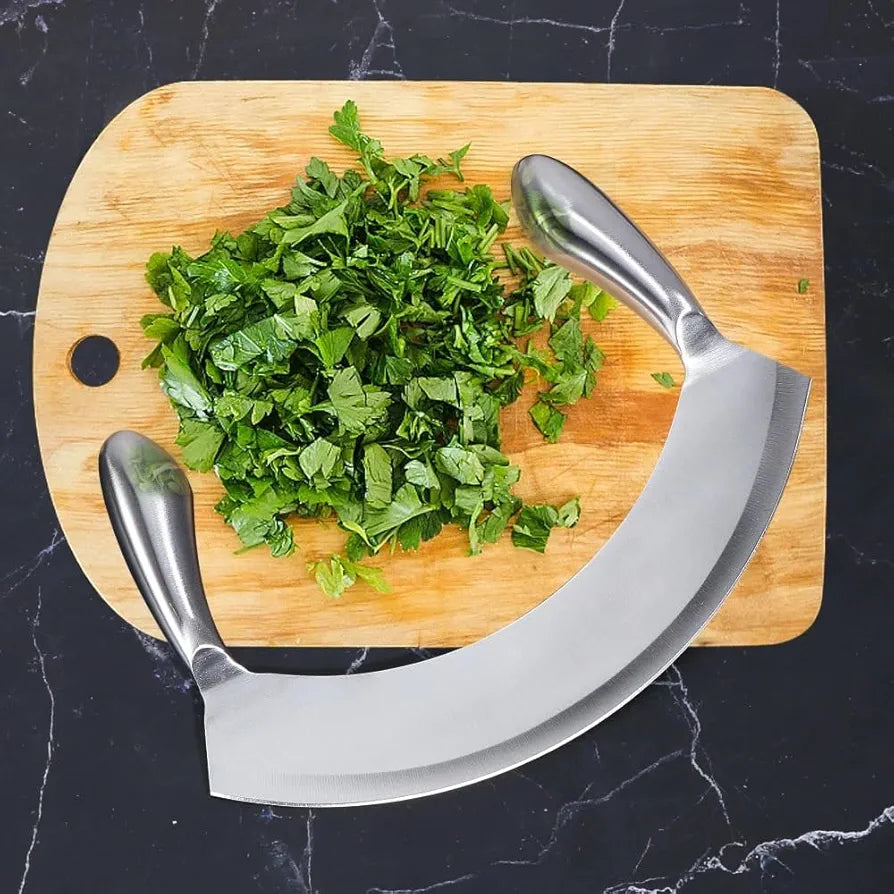 DAYANIDHI Dayanadhi Professional 9.5 Inch Stainless Steel Pizza Cutter | Double Handle Multipurpose Slicer | Sharp Blade for Pizza Garlic Fruits Vegetables Mincing & Slicing 