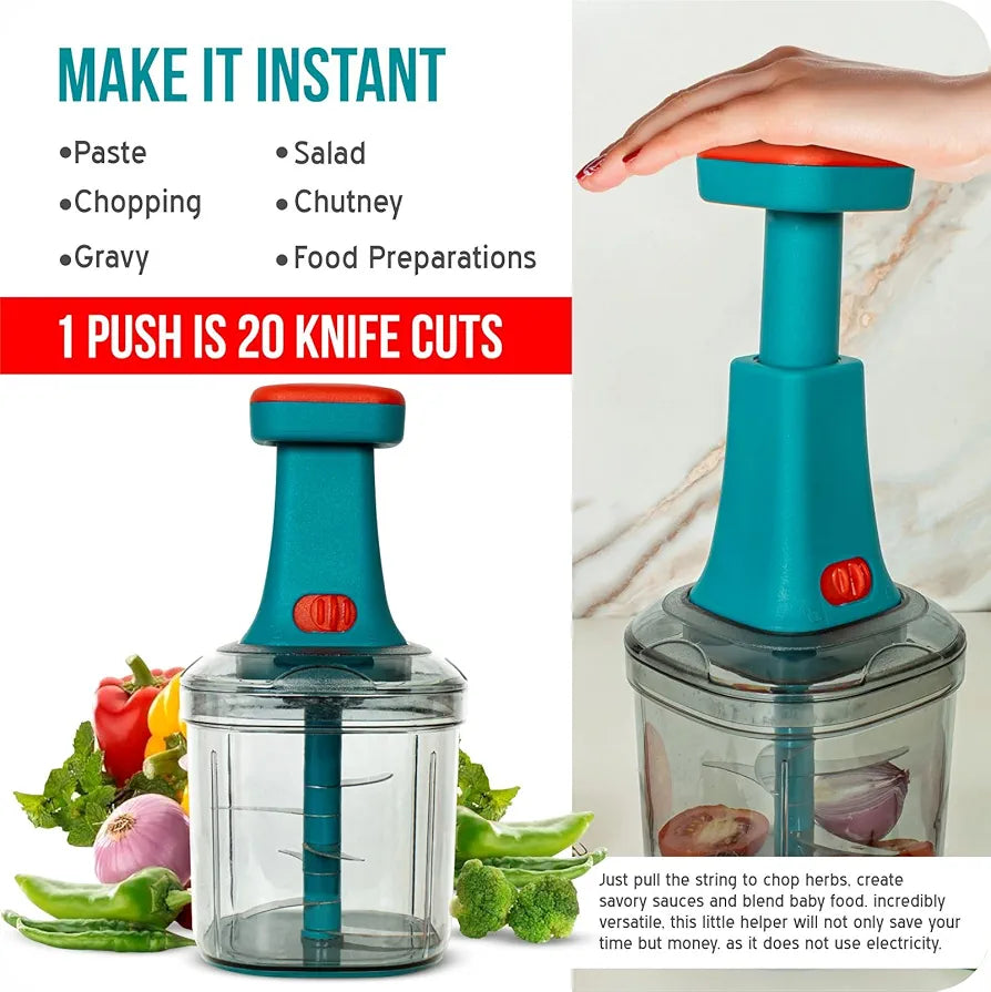 TEKCOOL Manual Hand Press Push Chopper with 6 Blades for Effortless Chopping Vegetables & Fruits ,
