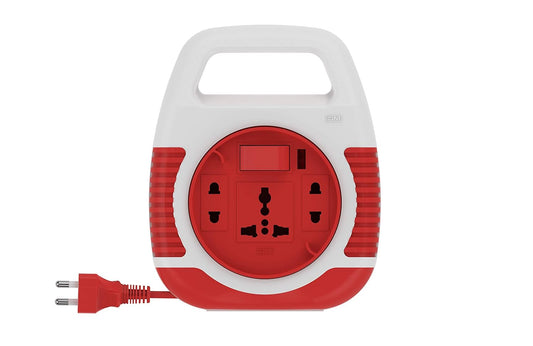 GM 3040 Square Flex Box – 3-Socket 2‑Pin Extension Cord with Handle, LED Indicator & International Socket (5 m, Polycarbonate)