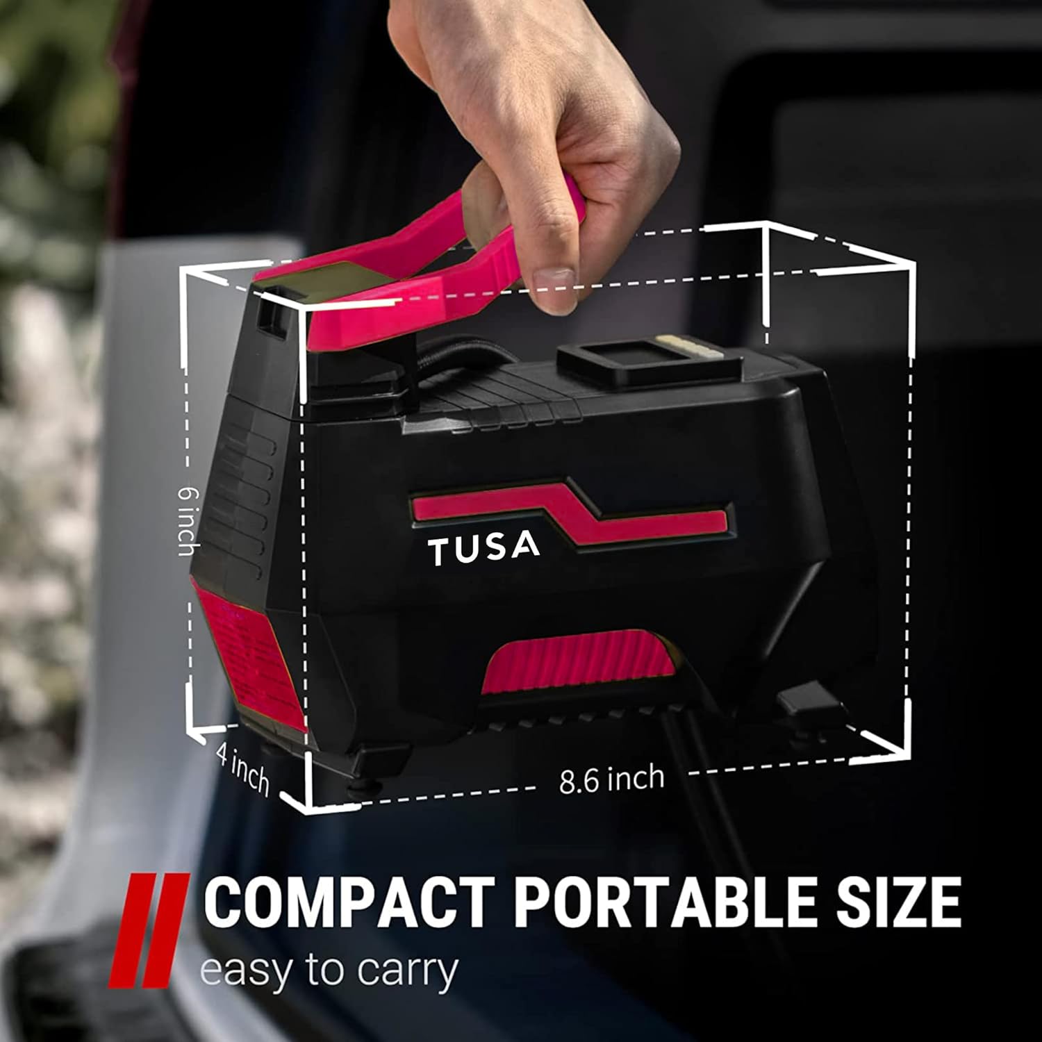 TUSA AC/DC 2-in-1 Tyre Inflator - Portable Air Compressor for Car & Home, Air Pump with Auto Shutof & Fast Inflation.