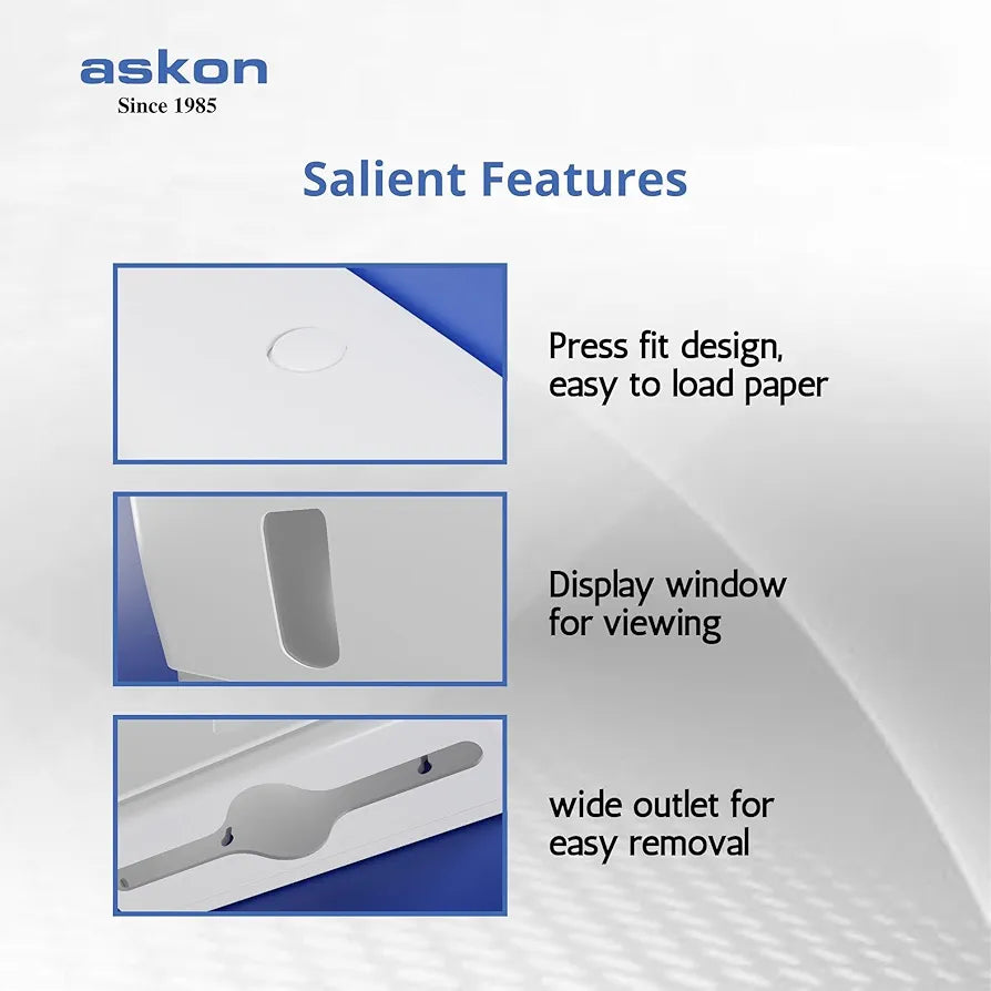Askon Hand Paper Towel Dispenser, Paper Towel Holder, Wall Mount, White ABS