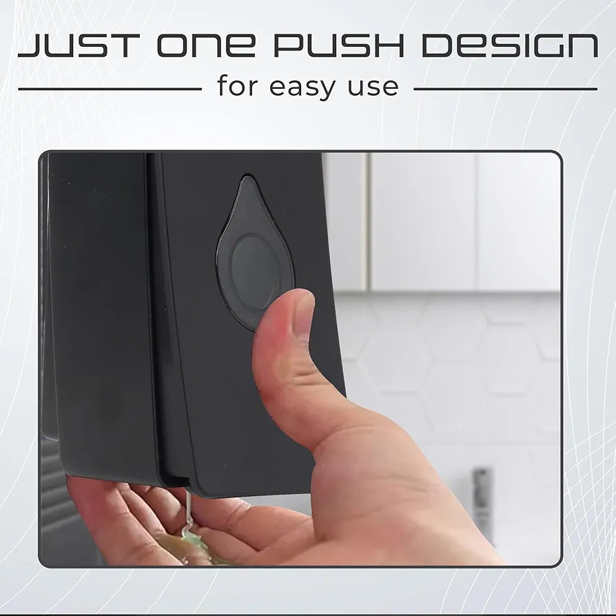 Robustt Manual Wall Mounted Liquid Soap Dispenser - Black  - with Adhesive Hooks | Leak-Proof, Transparent Window, Easy Installation