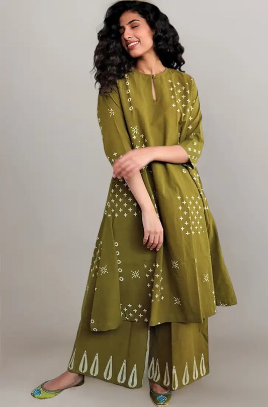 GoSriKi Women's Rayon Viscose A-Line Printed Kurta with Palazzo