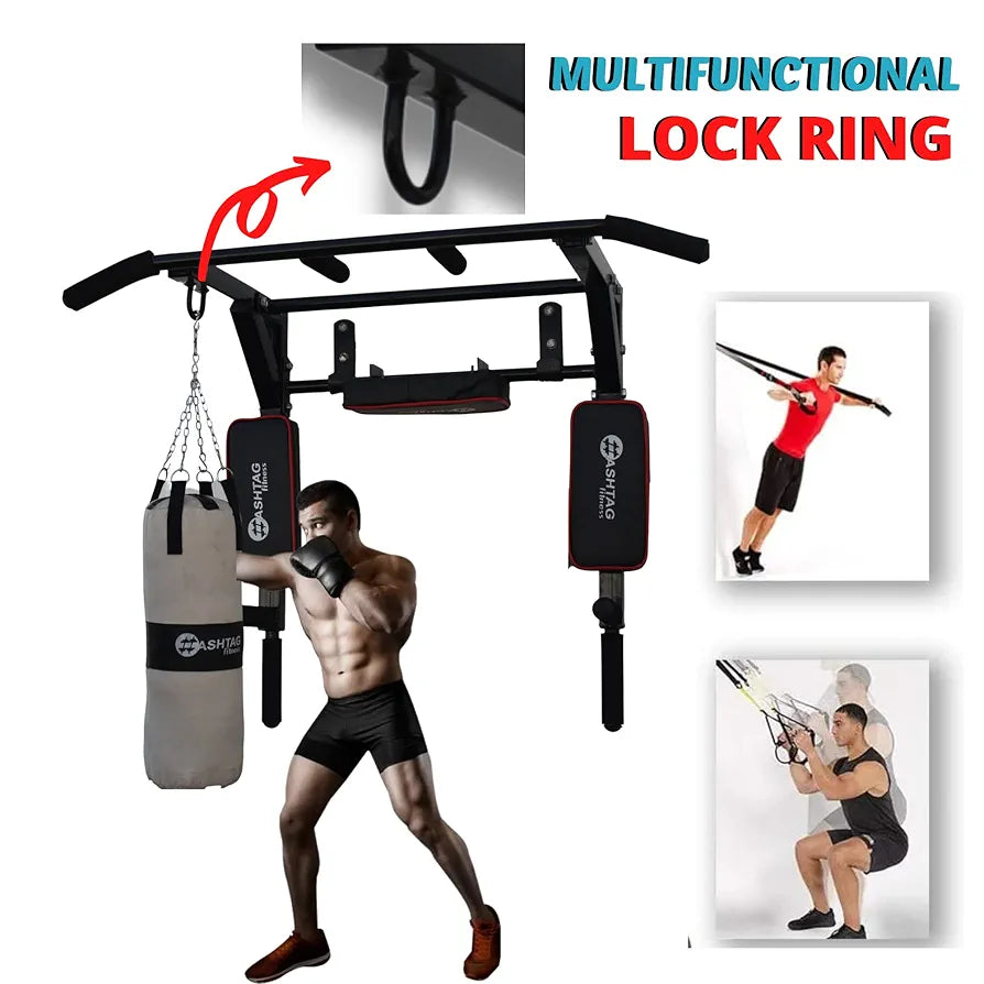 HASHTAG FITNESS Wall mount pull up bar, 3 in 1, dips station, home gym equipments, height increasing equipments for men,kids and women 