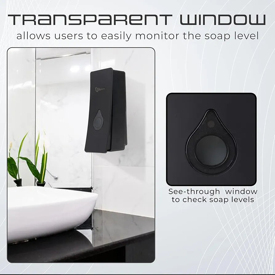 Robustt Manual Wall Mounted Liquid Soap Dispenser - Black  - with Adhesive Hooks | Leak-Proof, Transparent Window, Easy Installation