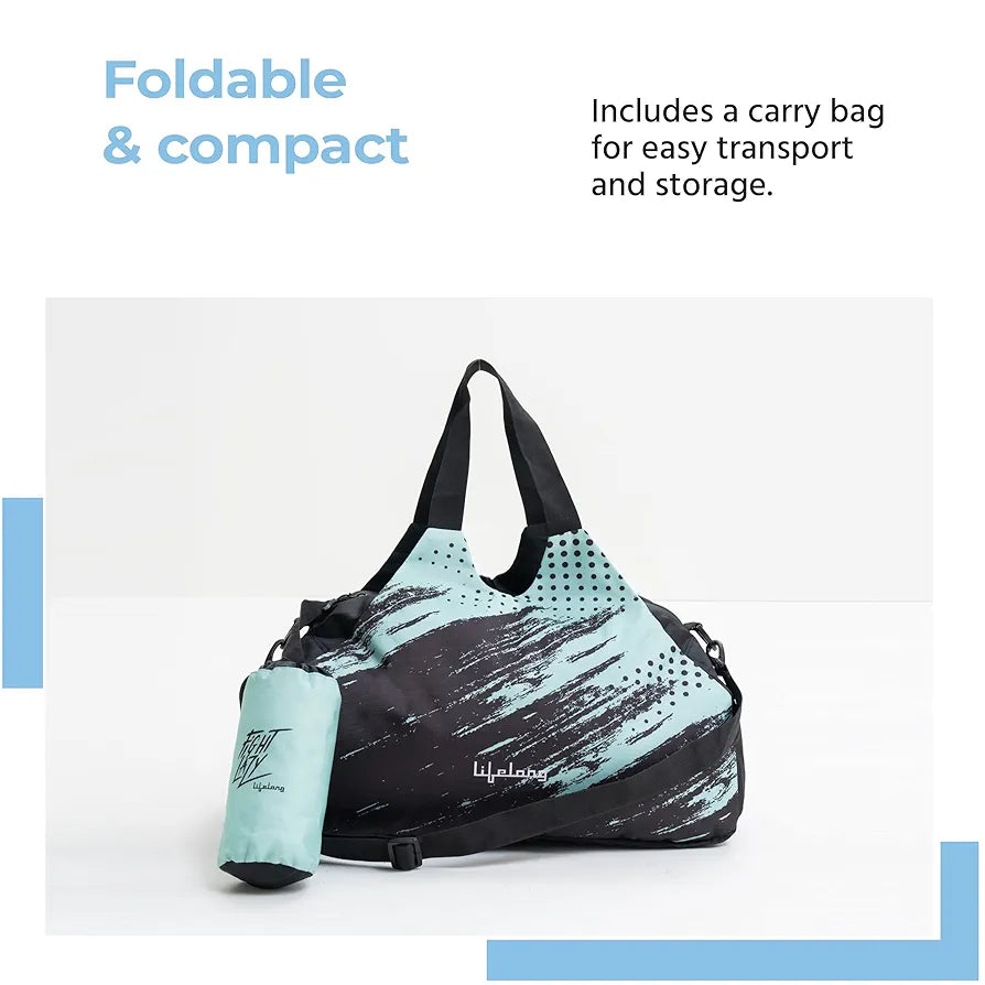Lifelong Gym Bag for Men and Women | Sports Foldable Bag | Workout, Fitness, Exercise | Compact, Lightweight, Detachable Shoulder Strap | Ideal for Gym, Travel, and Daily Use 