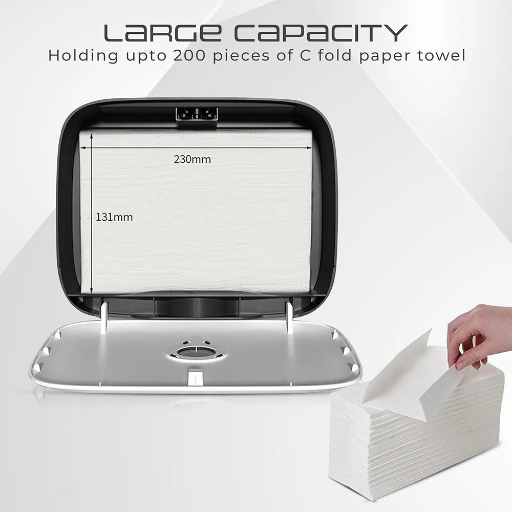 Robustt Wall-Mounted V/N/M Fold Paper Hand Tissue Dispenser - White  | High Capacity | Durable ABS Material | Water-Resistant | Key Locking System 