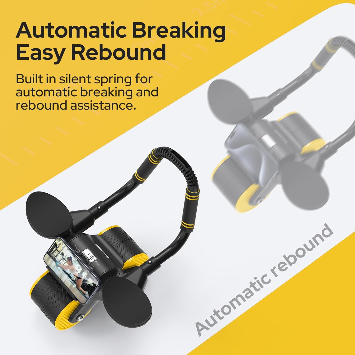 Halohop AB Roller Wheel With Calorie Record Counting Exercise Wheel For Abdominal Core Strength Training, Automatic Rebound,Premium Abdominal AB Roller With Phone Holder For Men Women,Black