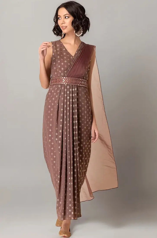Indya Womens Polyester Pre-Draped Saree