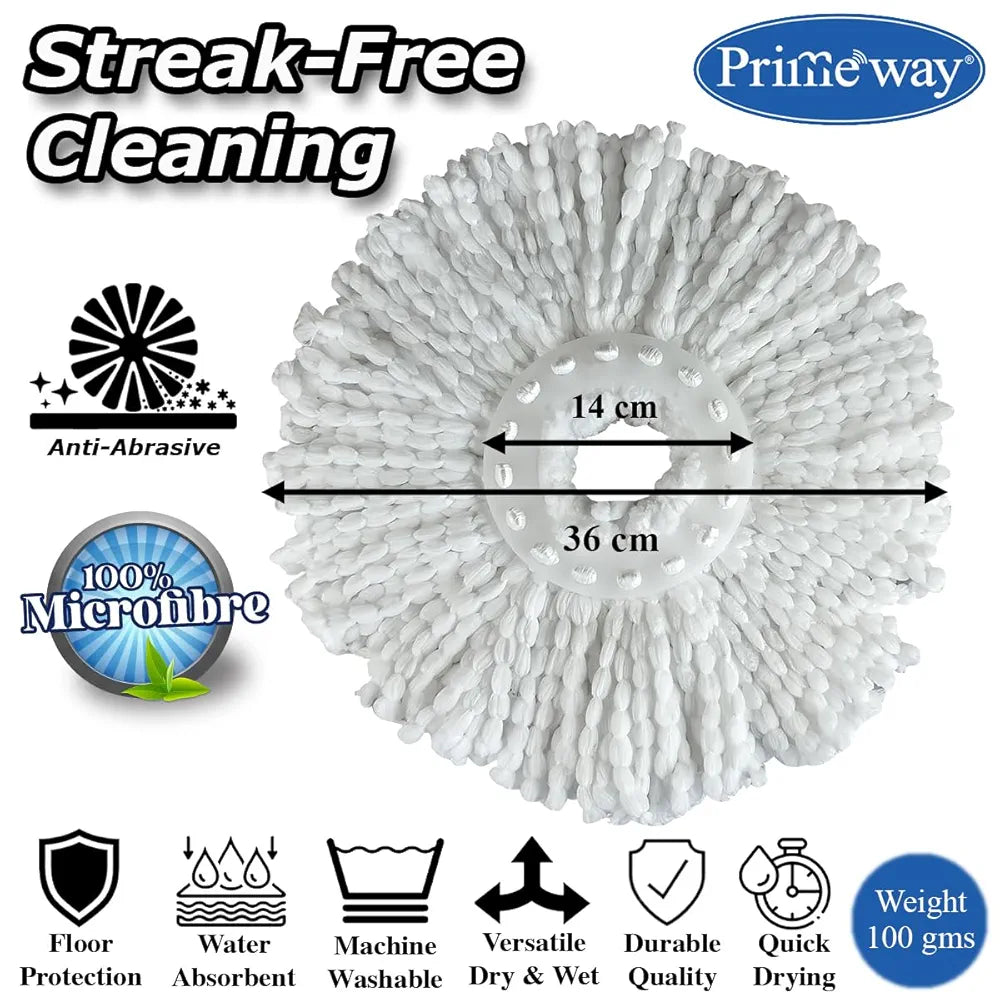 Primeway® Plastic SS Mini Twin Bucket Mop | 360 Rotating Spin | 14cm Disc Microfibre 2 Refills Dia. 36cm | Floor Mopping with Clean & Dirty Water Separator & Outlet | 3 LTR | Blue