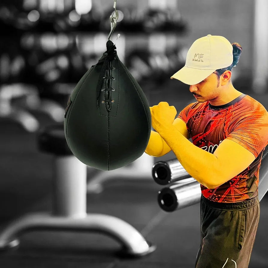 LEW Speed Ball for Boxing Training – Professional Leather Punching Bag with Ceiling Hook Mount 
