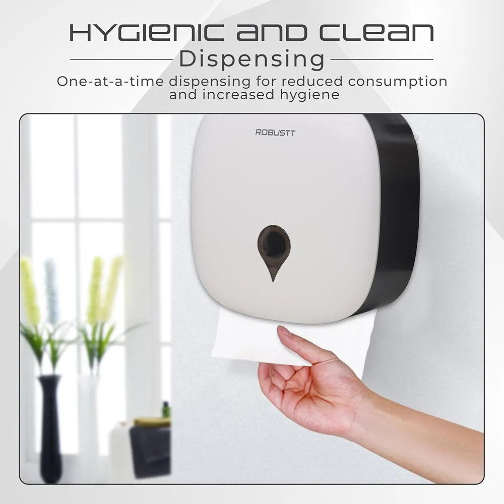 Robustt Wall-Mounted V/N/M Fold Paper Hand Tissue Dispenser - White  | High Capacity | Durable ABS Material | Water-Resistant | Key Locking System 